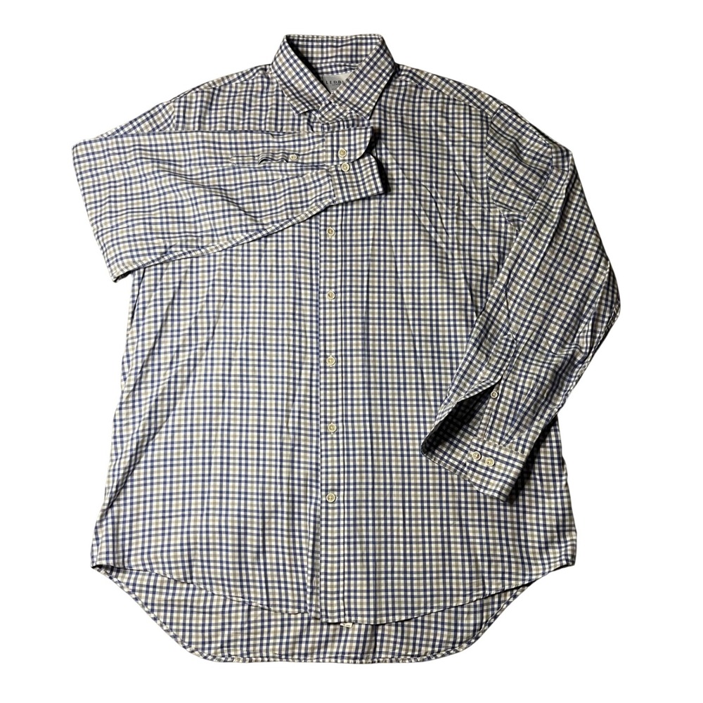 Ledbury Shirtmakers Mens Blue Grey Check Classic Fit Cotton Button Down Shirt 17